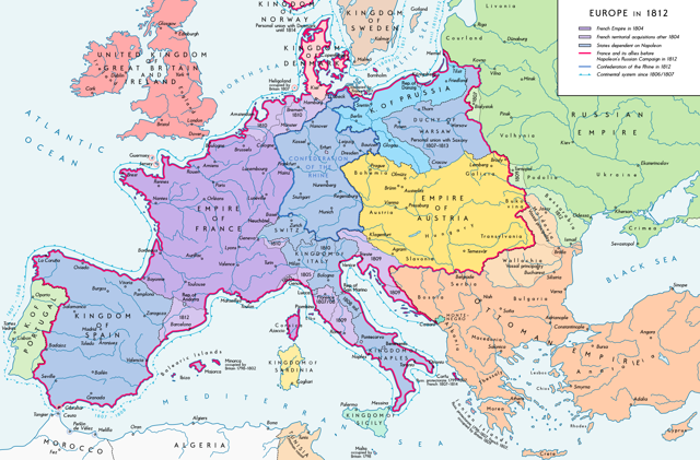 Image for Map Of Napoleonic Europe In 1812 At The Peak Of French Power